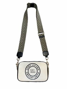 Marc Jacobs Signet Leather Camera Bag Arrow Webbing Strap Marshmallow Crossbody